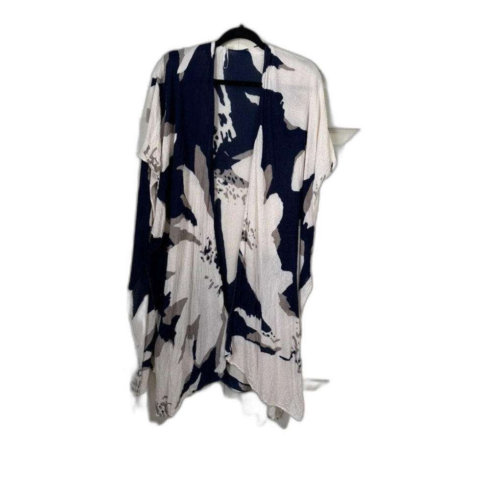 Kimono boho style light fabric navy blue and beige OS